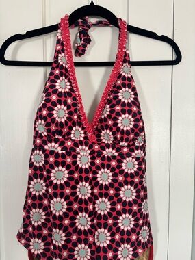 Biden Floral Halter One-Piece Swimsuit in Pink, Navy & White